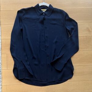 Vince Classic Navy Silk Poly Button Down Blouse - XS